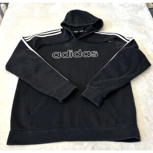 Adidas Men's 3-Stripe Hooded Sweatshirt Sz L Black Pockets Logo